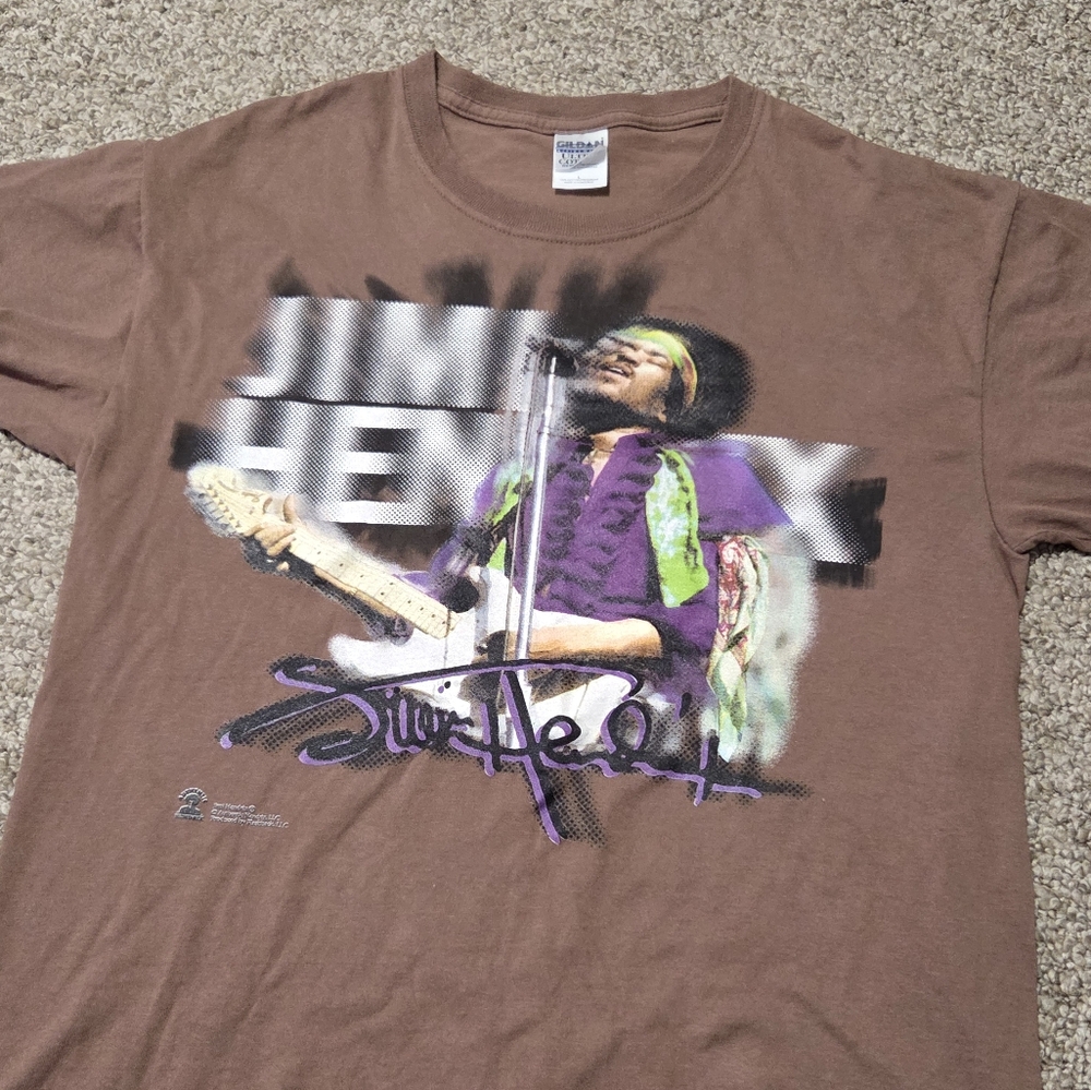 Vtg Jimi Hendrix Tee Brown Authentic Hendrix Gildan‎ L Large